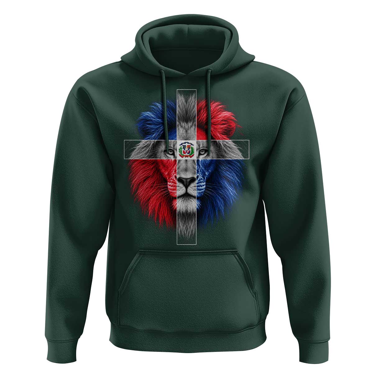 Lion of Judah Cross Dominican Republic Flag Hoodie Christian Faith Dominican Pride