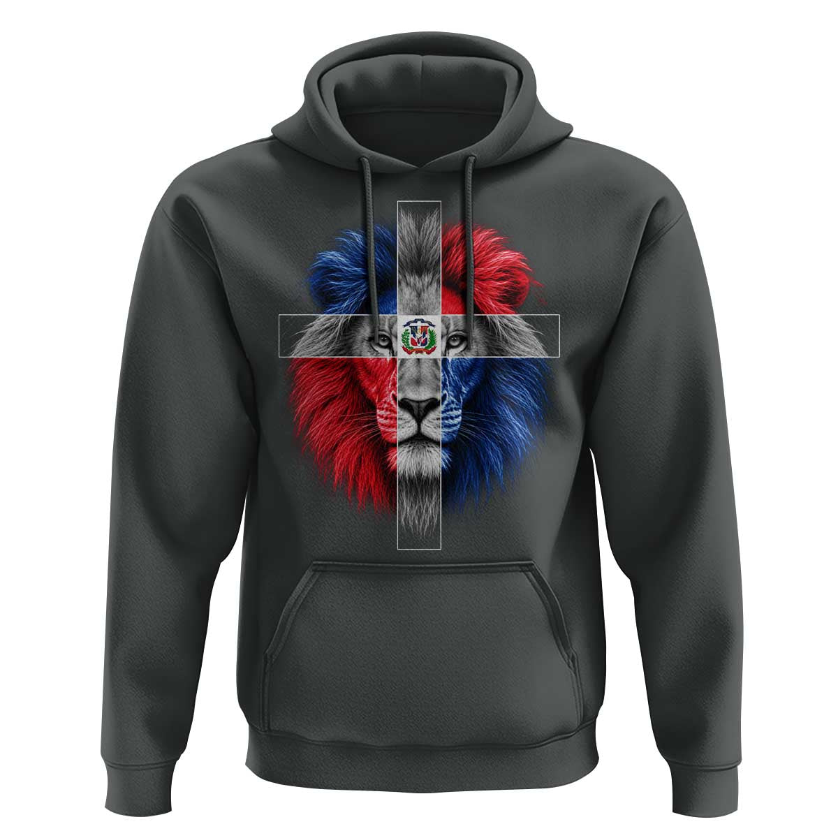 Lion of Judah Cross Dominican Republic Flag Hoodie Christian Faith Dominican Pride