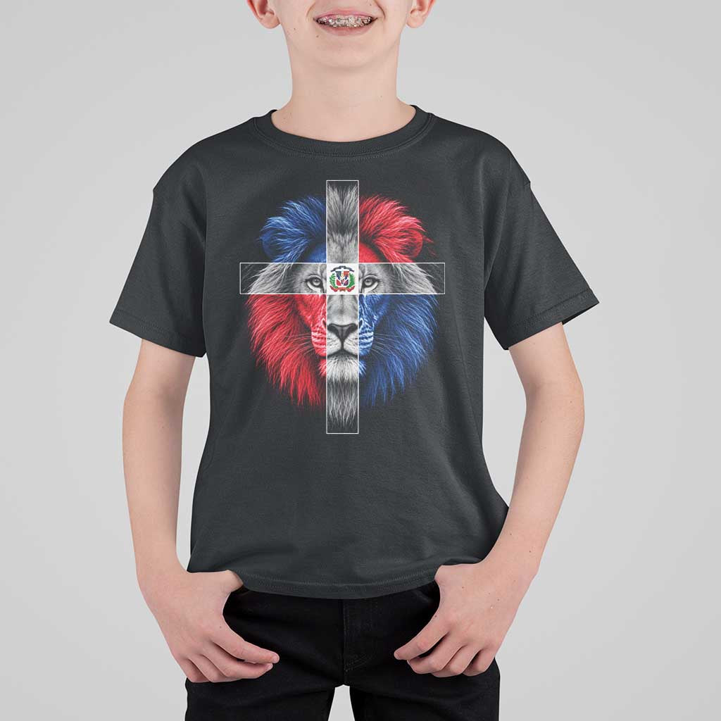 Lion of Judah Cross Dominican Republic Flag T Shirt For Kid Christian Faith Dominican Pride