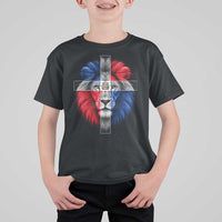 Lion of Judah Cross Dominican Republic Flag T Shirt For Kid Christian Faith Dominican Pride
