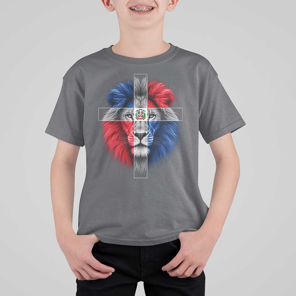 Lion of Judah Cross Dominican Republic Flag T Shirt For Kid Christian Faith Dominican Pride