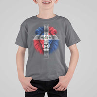 Lion of Judah Cross Dominican Republic Flag T Shirt For Kid Christian Faith Dominican Pride