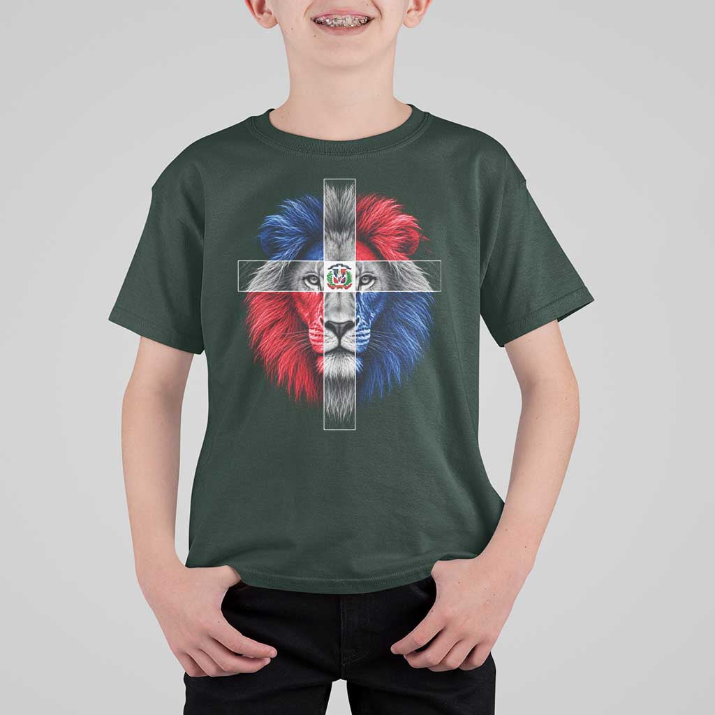 Lion of Judah Cross Dominican Republic Flag T Shirt For Kid Christian Faith Dominican Pride
