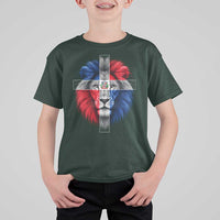 Lion of Judah Cross Dominican Republic Flag T Shirt For Kid Christian Faith Dominican Pride