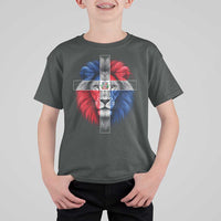 Lion of Judah Cross Dominican Republic Flag T Shirt For Kid Christian Faith Dominican Pride