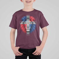 Lion of Judah Cross Dominican Republic Flag T Shirt For Kid Christian Faith Dominican Pride