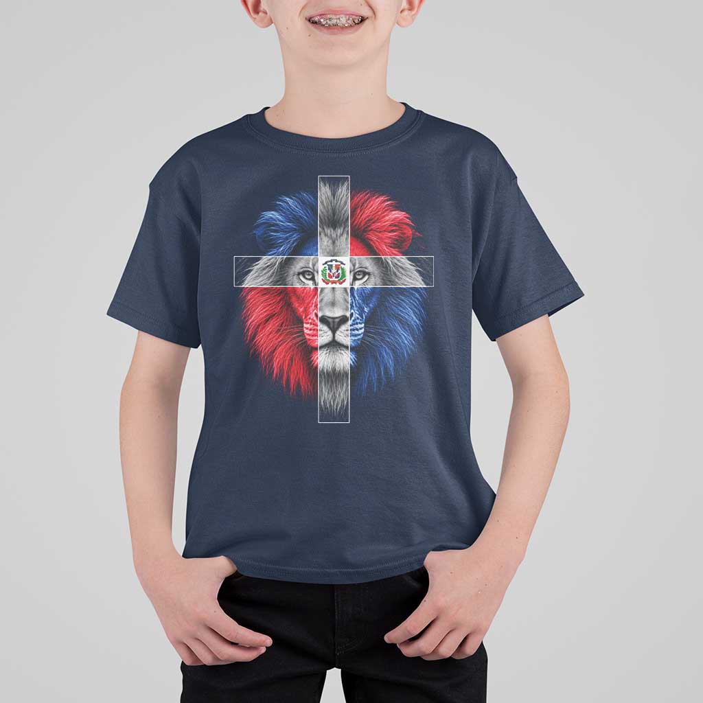 Lion of Judah Cross Dominican Republic Flag T Shirt For Kid Christian Faith Dominican Pride