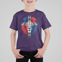 Lion of Judah Cross Dominican Republic Flag T Shirt For Kid Christian Faith Dominican Pride
