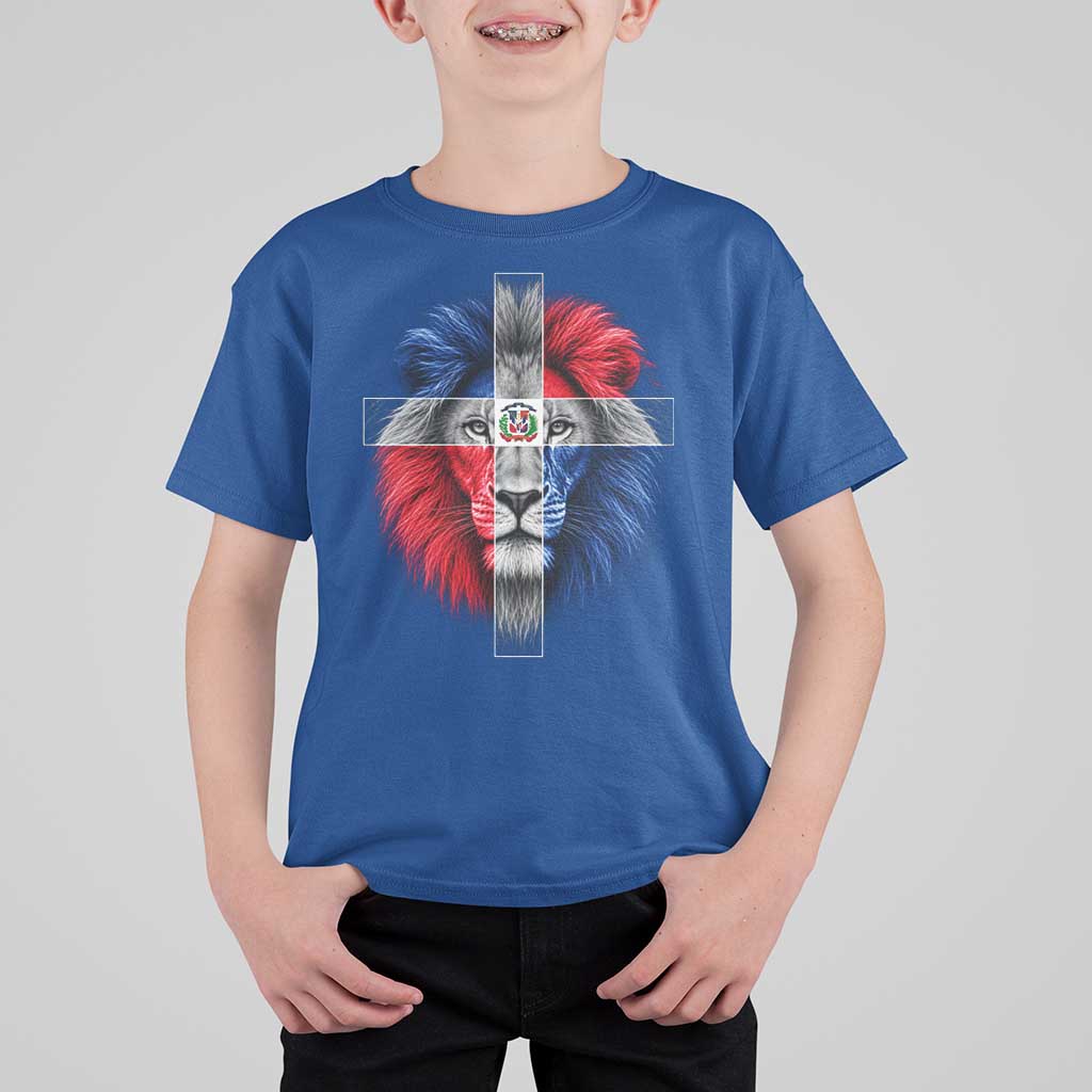 Lion of Judah Cross Dominican Republic Flag T Shirt For Kid Christian Faith Dominican Pride