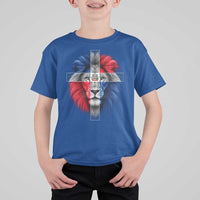 Lion of Judah Cross Dominican Republic Flag T Shirt For Kid Christian Faith Dominican Pride