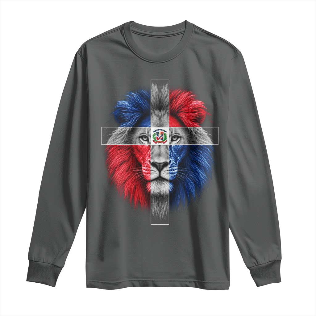 Lion of Judah Cross Dominican Republic Flag Long Sleeve Shirt Christian Faith Dominican Pride