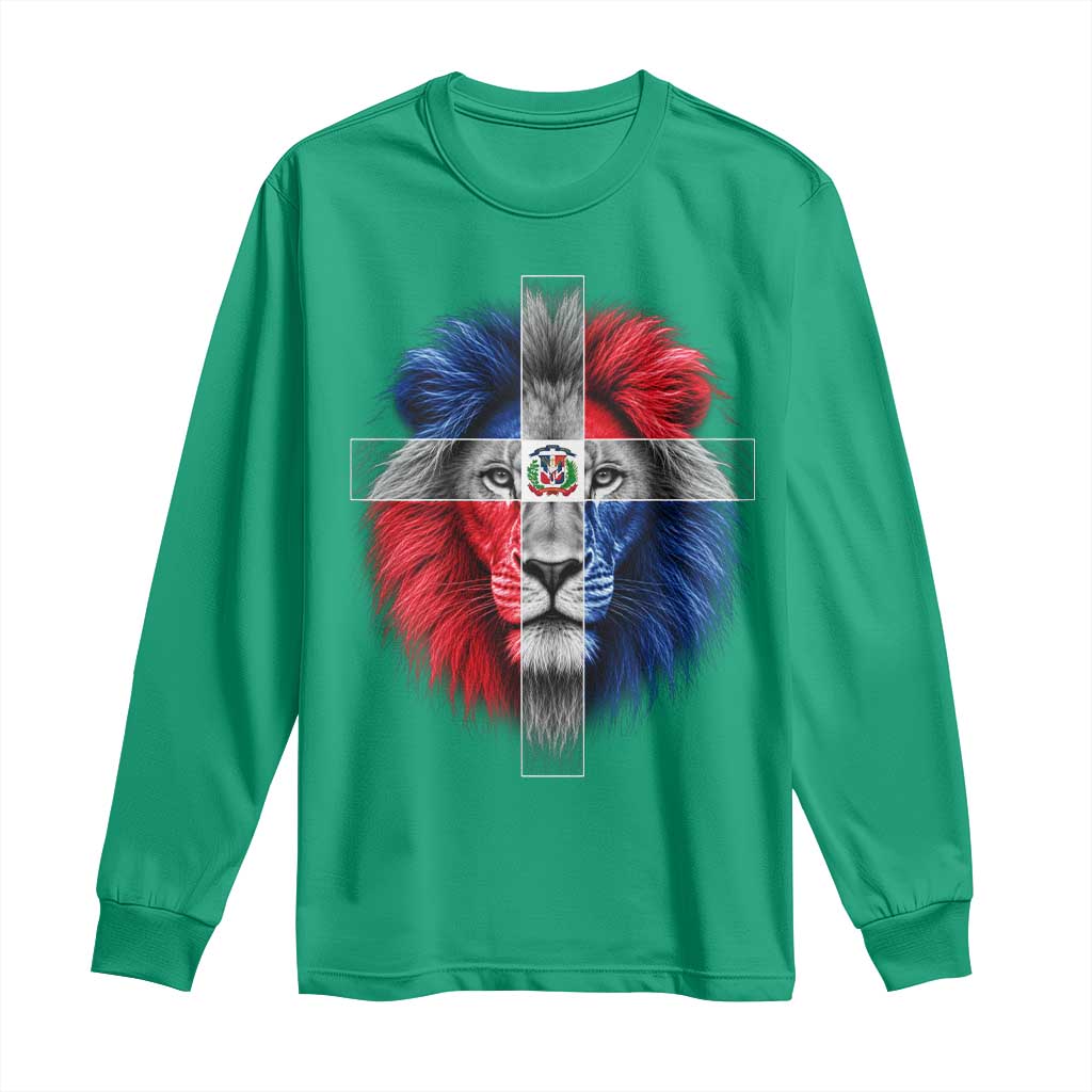 Lion of Judah Cross Dominican Republic Flag Long Sleeve Shirt Christian Faith Dominican Pride