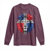 Lion of Judah Cross Dominican Republic Flag Long Sleeve Shirt Christian Faith Dominican Pride