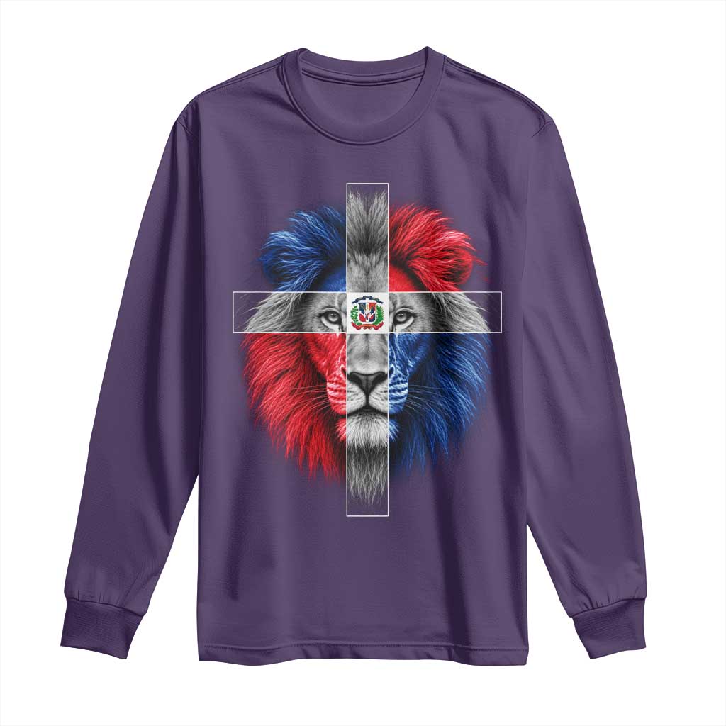 Lion of Judah Cross Dominican Republic Flag Long Sleeve Shirt Christian Faith Dominican Pride