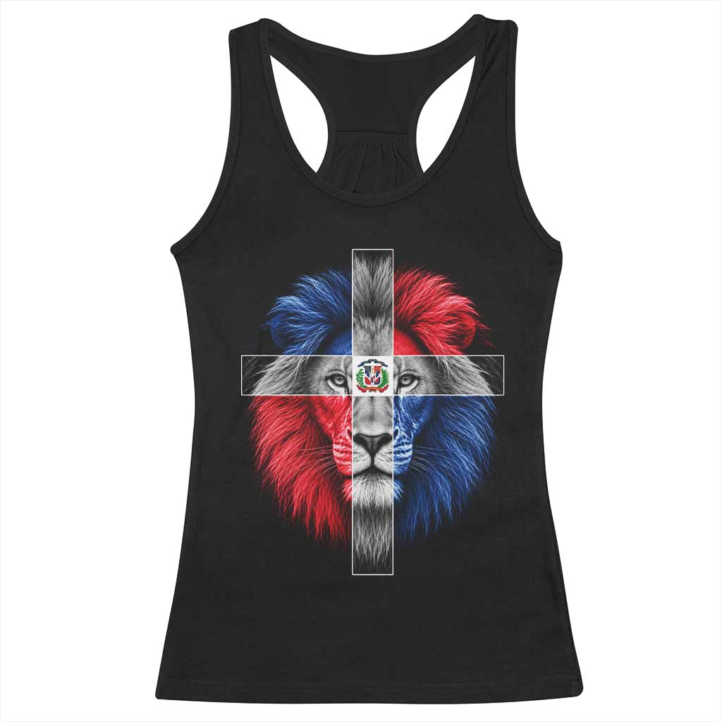 Lion of Judah Cross Dominican Republic Flag Racerback Tank Top Christian Faith Dominican Pride