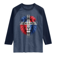 Lion of Judah Cross Dominican Republic Flag Raglan Shirt Christian Faith Dominican Pride