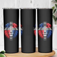 Lion of Judah Cross Dominican Republic Flag Skinny Tumbler Christian Faith Dominican Pride