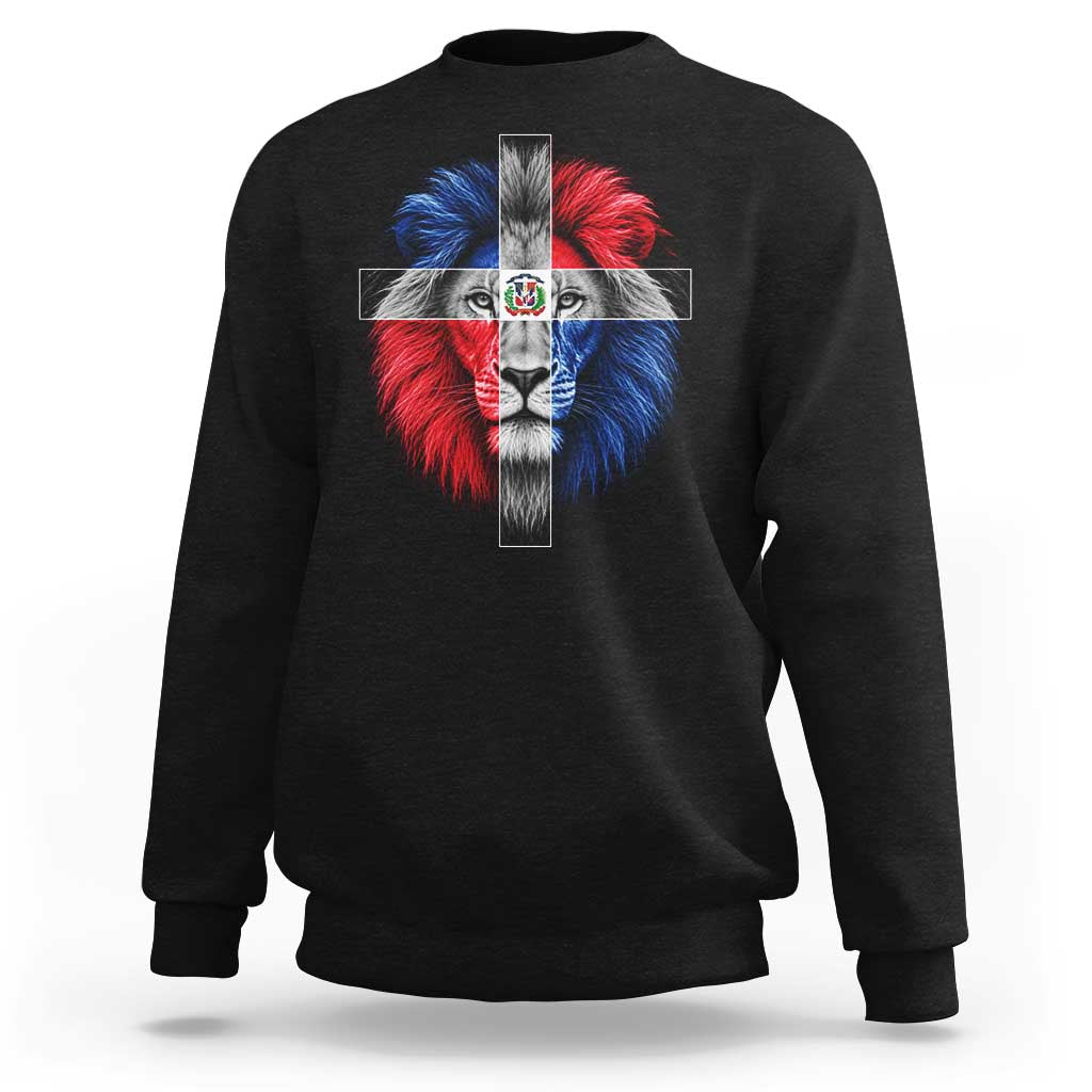 Lion of Judah Cross Dominican Republic Flag Sweatshirt Christian Faith Dominican Pride