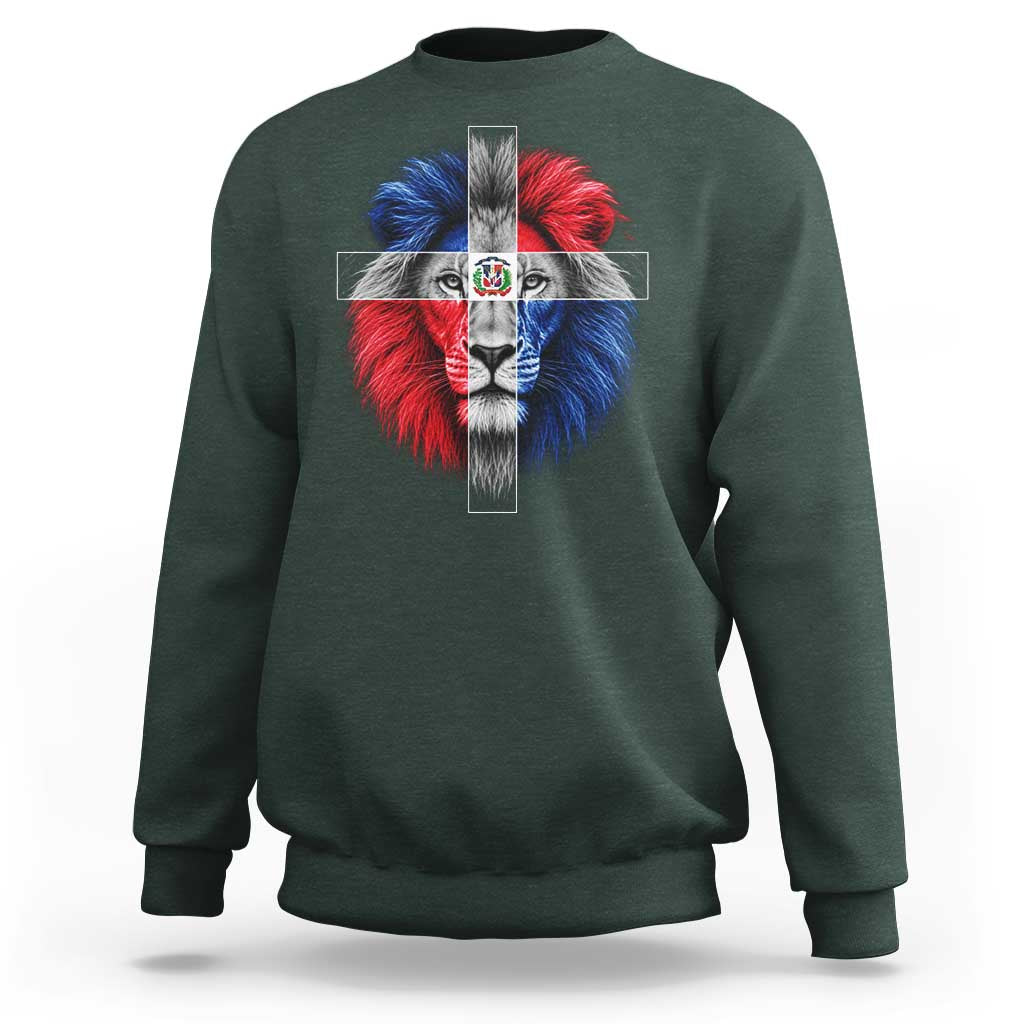 Lion of Judah Cross Dominican Republic Flag Sweatshirt Christian Faith Dominican Pride