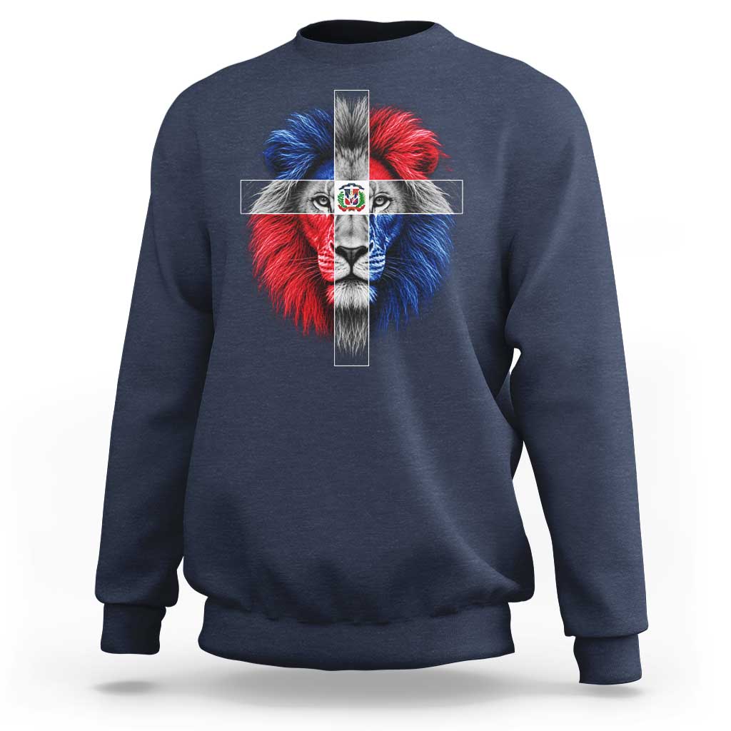 Lion of Judah Cross Dominican Republic Flag Sweatshirt Christian Faith Dominican Pride