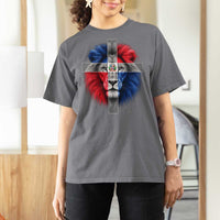 Lion of Judah Cross Dominican Republic Flag T Shirt For Women Christian Faith Dominican Pride