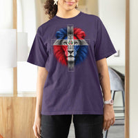 Lion of Judah Cross Dominican Republic Flag T Shirt For Women Christian Faith Dominican Pride