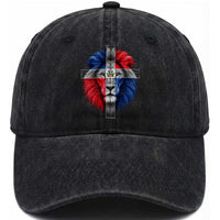 Lion of Judah Cross Dominican Republic Flag Washed Cotton Baseball Cap Christian Faith Dominican Pride