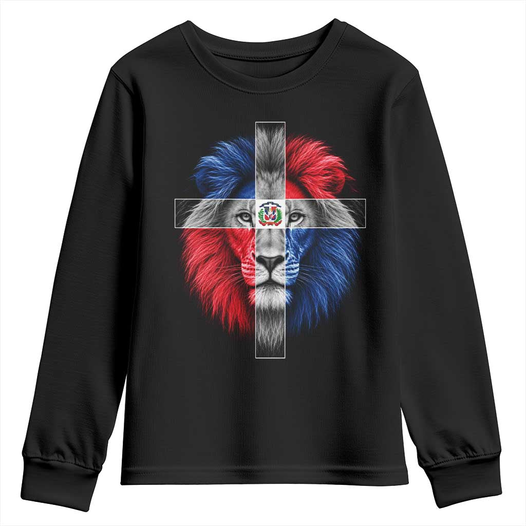Lion of Judah Cross Dominican Republic Flag Youth Sweatshirt Christian Faith Dominican Pride