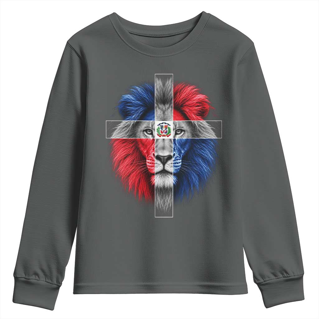 Lion of Judah Cross Dominican Republic Flag Youth Sweatshirt Christian Faith Dominican Pride