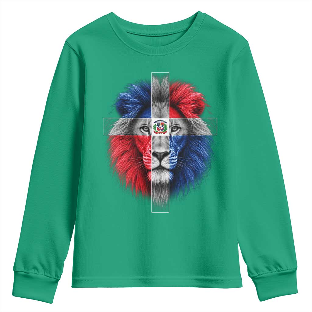 Lion of Judah Cross Dominican Republic Flag Youth Sweatshirt Christian Faith Dominican Pride