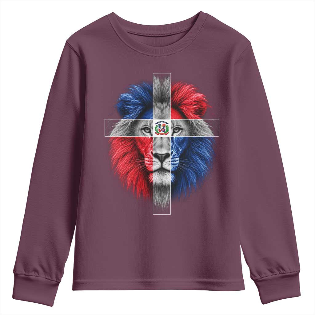 Lion of Judah Cross Dominican Republic Flag Youth Sweatshirt Christian Faith Dominican Pride