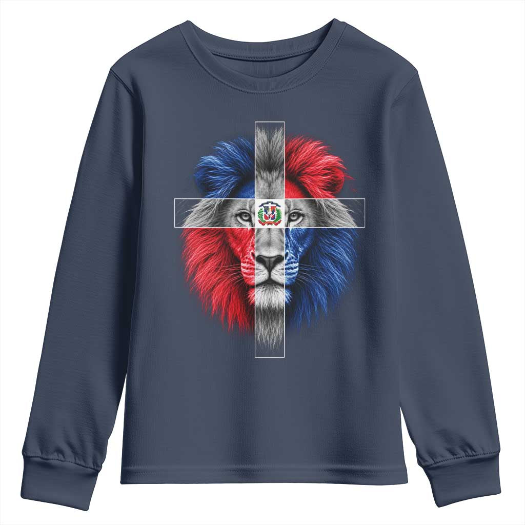 Lion of Judah Cross Dominican Republic Flag Youth Sweatshirt Christian Faith Dominican Pride