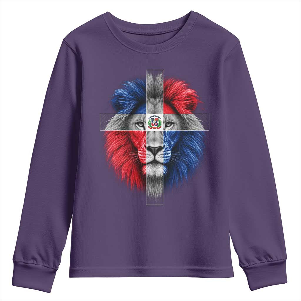 Lion of Judah Cross Dominican Republic Flag Youth Sweatshirt Christian Faith Dominican Pride