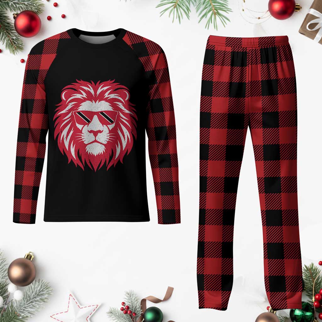 Trinidad and Tobago Lion Plaid Pajama Set Vintage Caribbean Pride