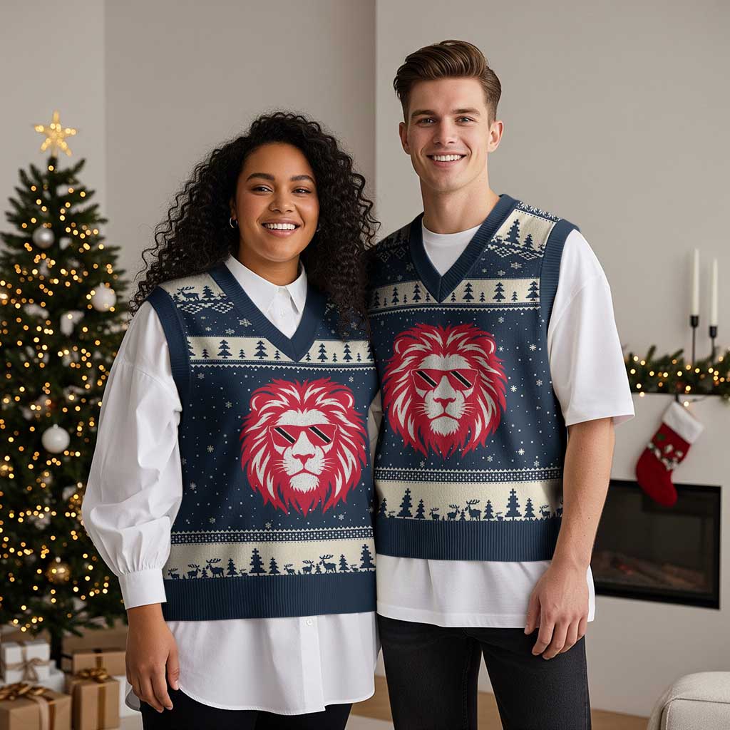 Trinidad and Tobago Lion V-Neck Knit Sweater Vest Vintage Caribbean Pride