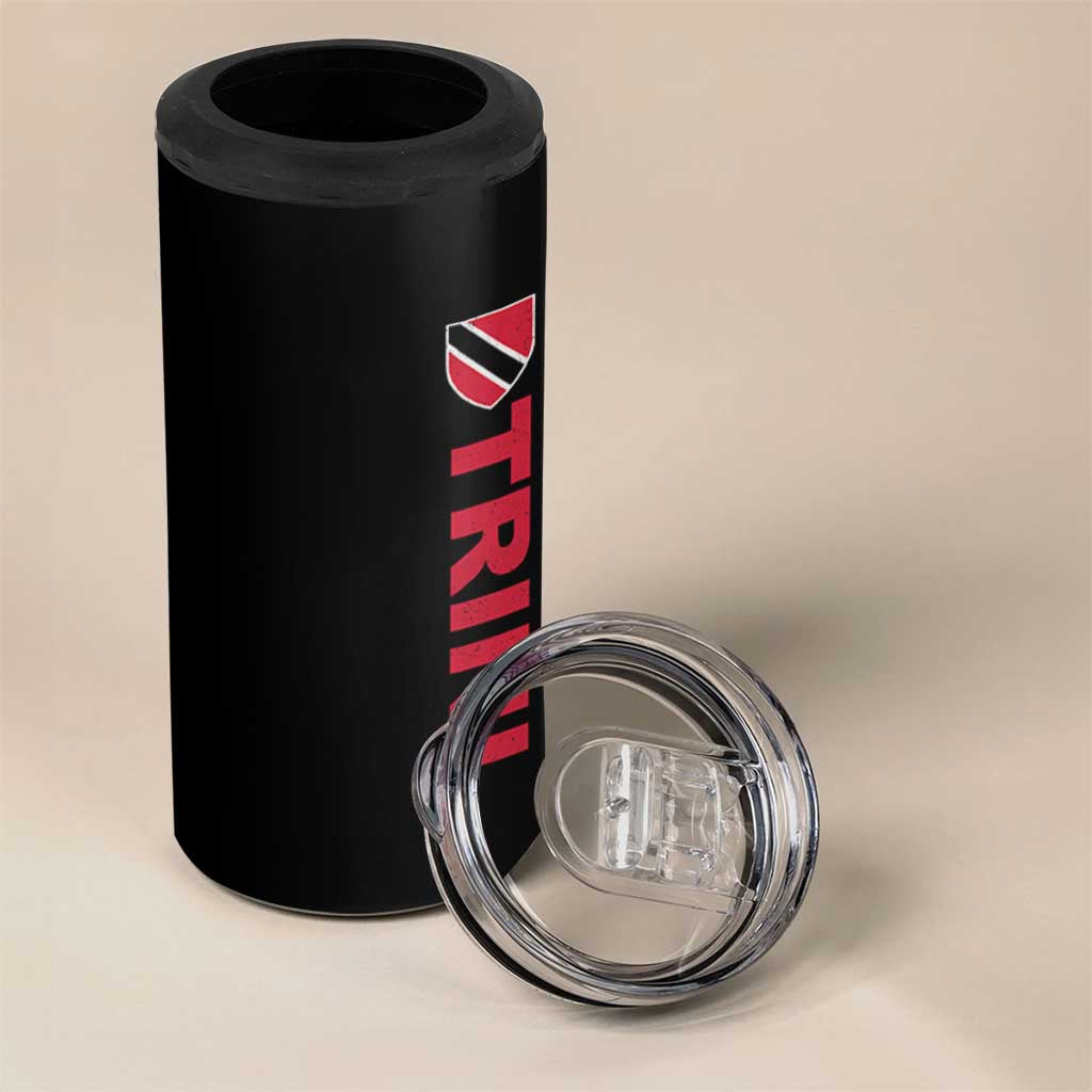 Vintage Trini 4 in 1 Can Cooler Tumbler Trinidad and Tobago Flag Minimalist Patriotic Caribbean Pride