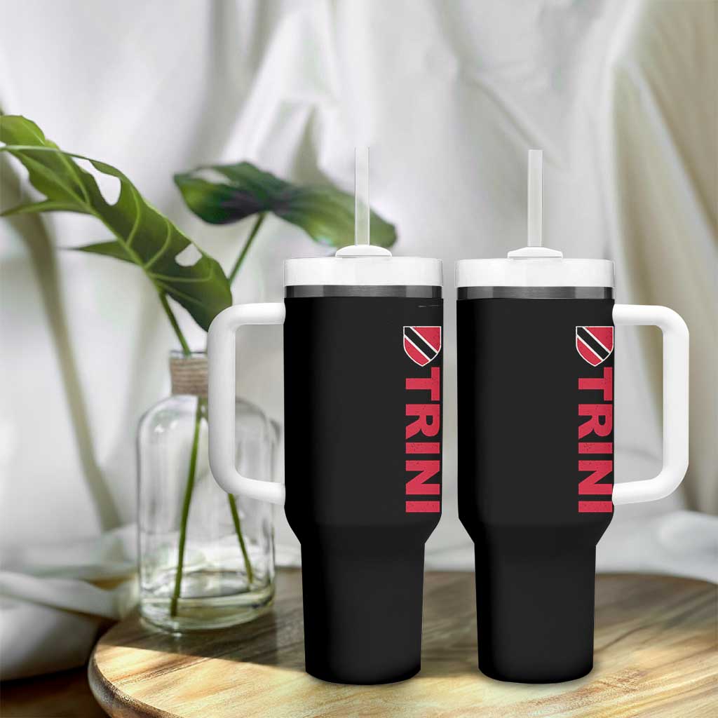Vintage Trini Tumbler With Handle Trinidad and Tobago Flag Minimalist Patriotic Caribbean Pride