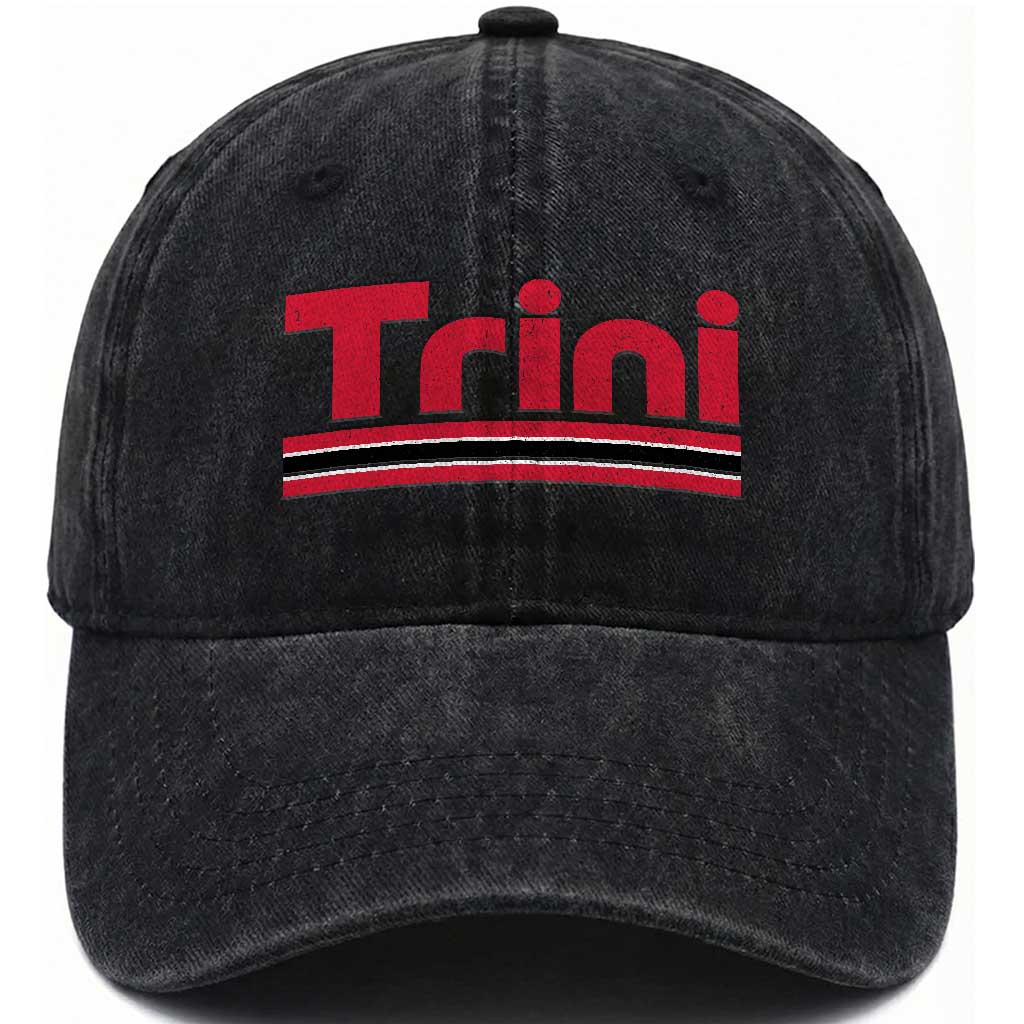 Retro Trini Washed Cotton Baseball Cap Trinidad and Tobago Flag Caribbean Pride Heritage Gift