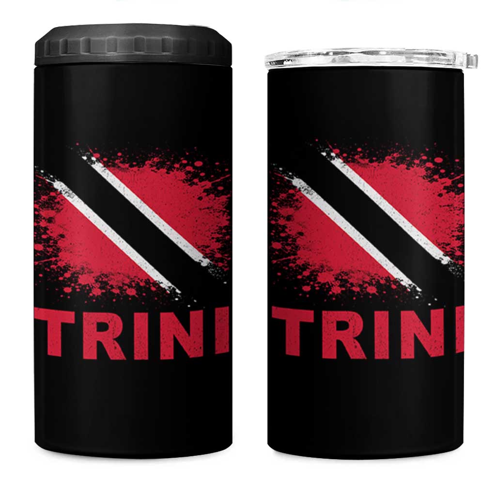 Retro Vintage Trini 4 in 1 Can Cooler Tumbler Watercolors Sport Trinidad and Tobago Flag