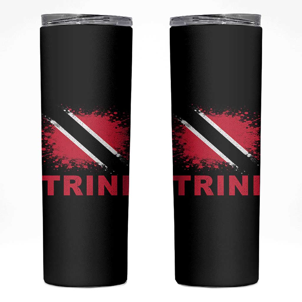 Retro Vintage Trini Skinny Tumbler Watercolors Sport Trinidad and Tobago Flag