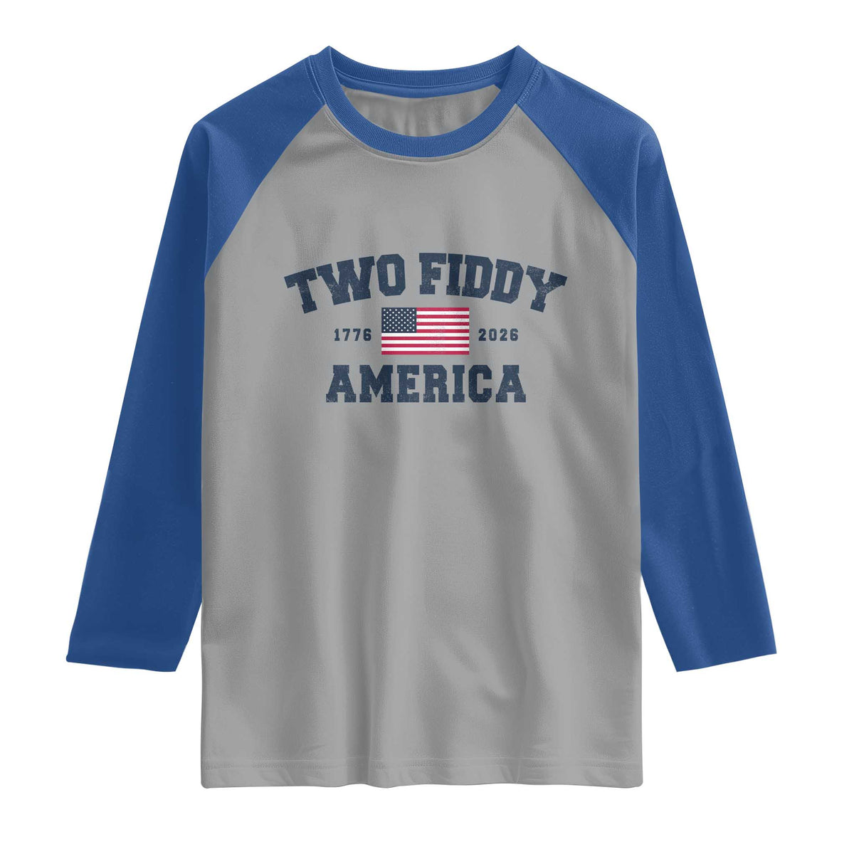 Two Fiddy USA 250th Anniversary Raglan Shirt United States Flag July 4th 2026 1776 Patriotic Humor