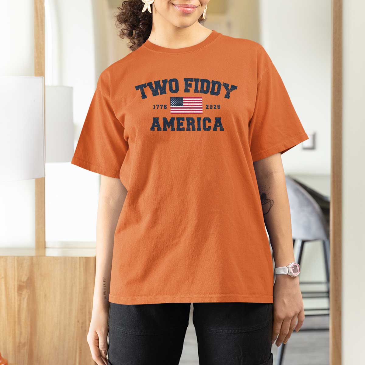 Two Fiddy USA 250th Anniversary T Shirt For Women United States Flag July 4th 2026 1776 Patriotic Humor