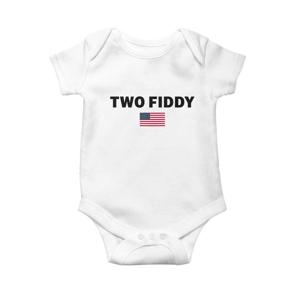 Two Fiddy American Flag Baby Onesie Funny 250th America Celebration Patriotic Graphic