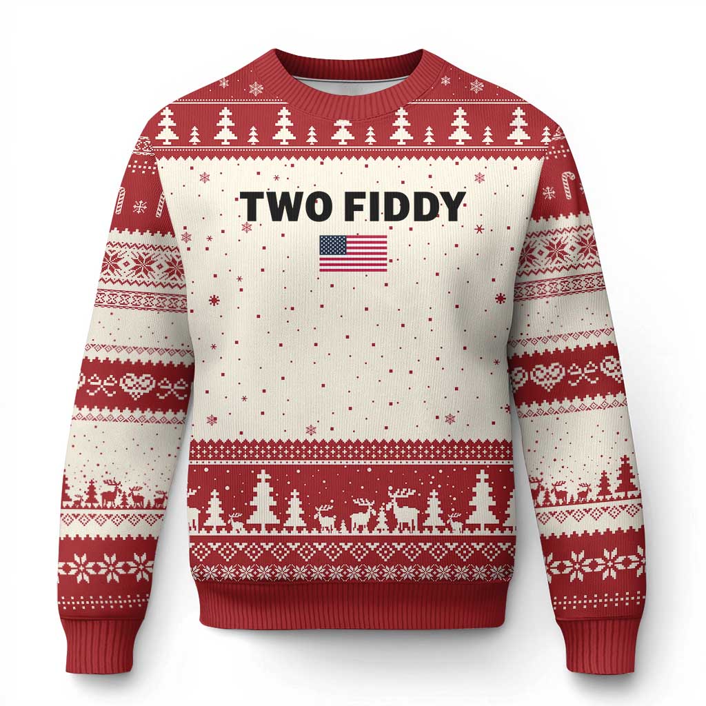 Two Fiddy American Flag Ugly Christmas Sweater Funny 250th America Celebration Patriotic Graphic