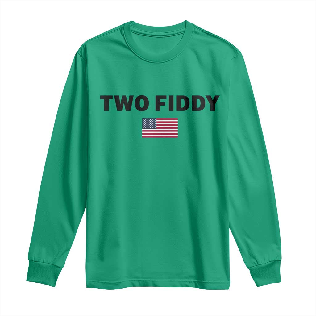 Two Fiddy American Flag Long Sleeve Shirt Funny 250th America Celebration Patriotic Graphic