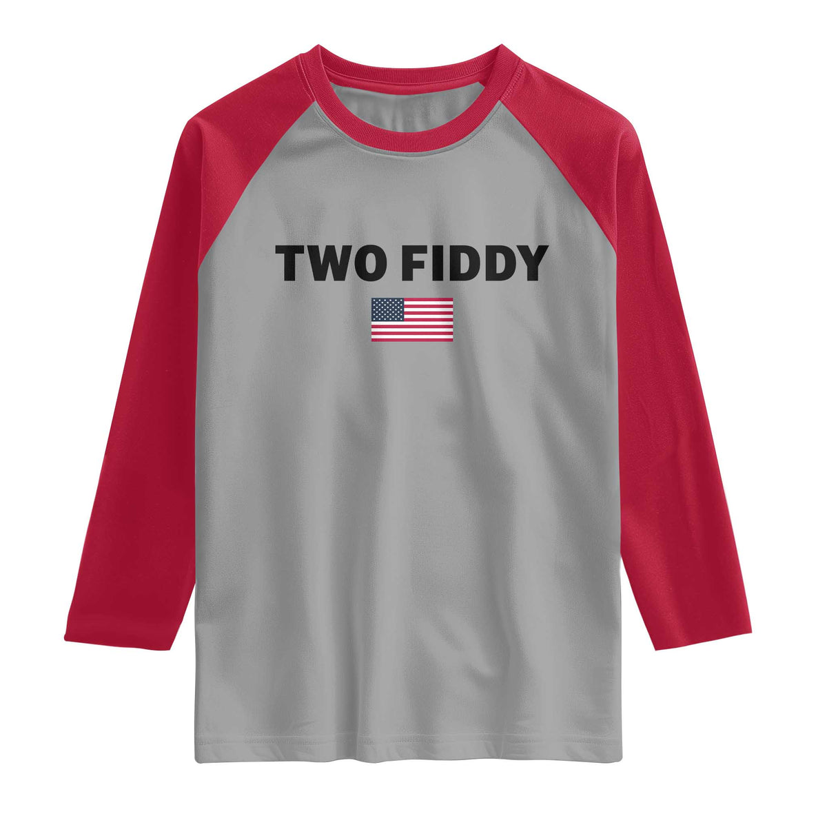 Two Fiddy American Flag Raglan Shirt Funny 250th America Celebration Patriotic Graphic