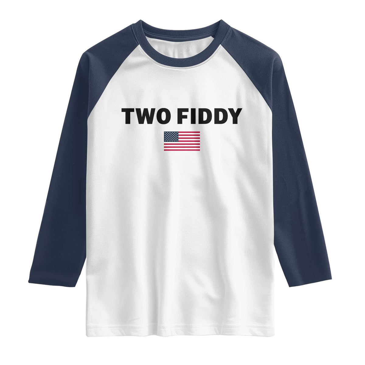 Two Fiddy American Flag Raglan Shirt Funny 250th America Celebration Patriotic Graphic