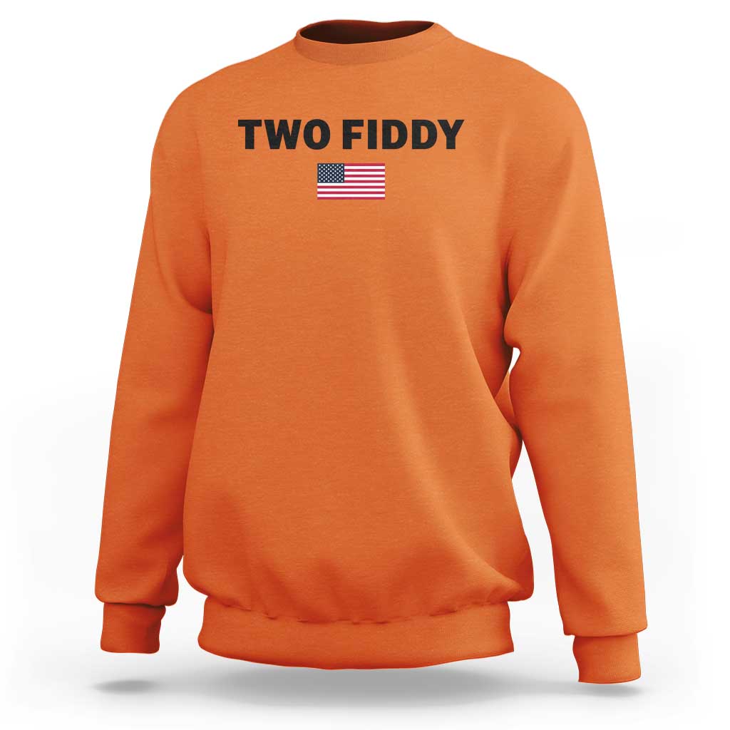 Two Fiddy American Flag Sweatshirt Funny 250th America Celebration Patriotic Graphic