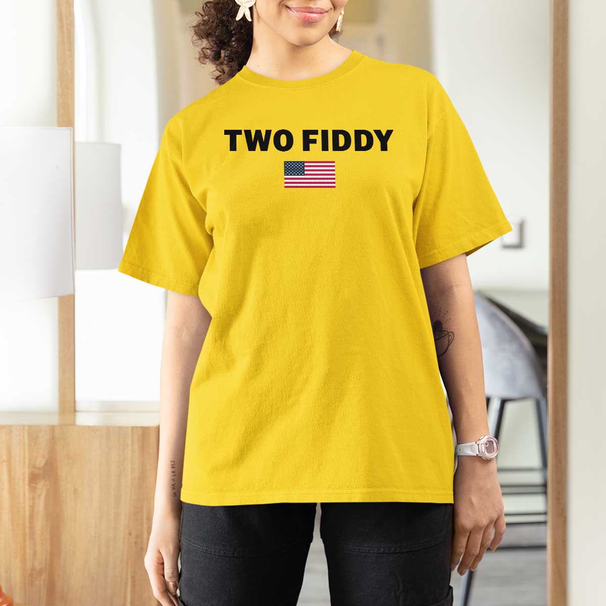 Two Fiddy American Flag T Shirt For Women Funny 250th America Celebration Patriotic Graphic