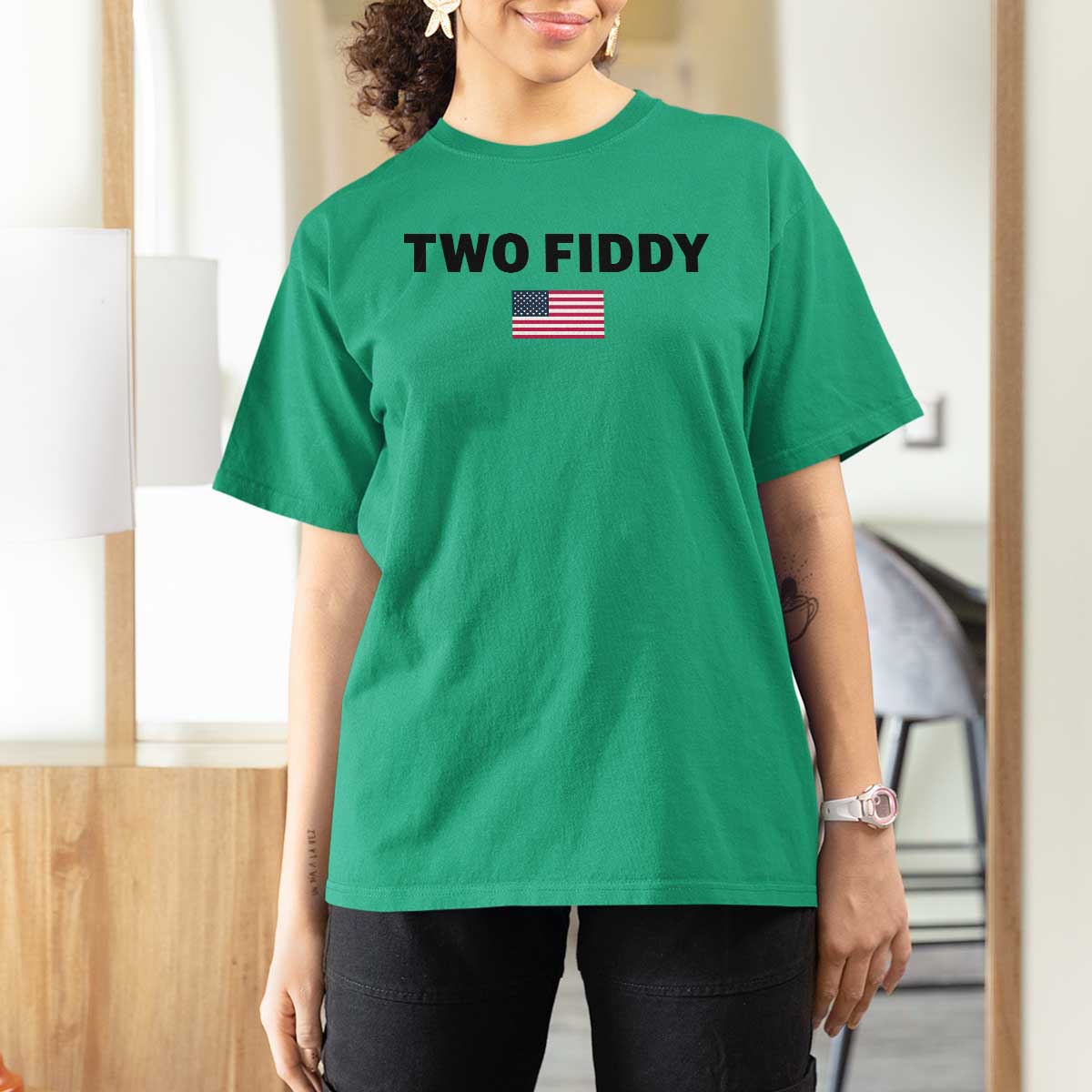Two Fiddy American Flag T Shirt For Women Funny 250th America Celebration Patriotic Graphic